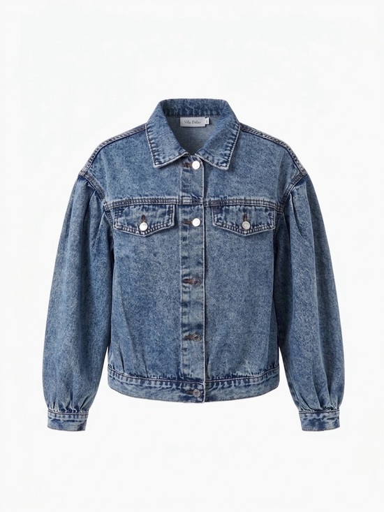 Vera Dolini Jackets & Blazers - Vera Dolini Acid Wash Denim Jacket with Puff Sleeves Size 8